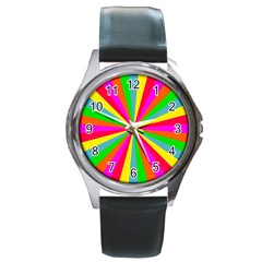 Neon Rainbow Mini Burst Round Metal Watch by PodArtist