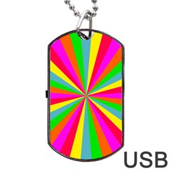 Neon Rainbow Mini Burst Dog Tag Usb Flash (one Side) by PodArtist