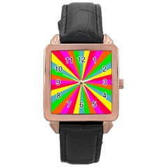 Neon Rainbow Mini Burst Rose Gold Leather Watch  by PodArtist