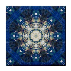 Painted Blue Mandala Flower On Canvas Tile Coasters by pepitasart