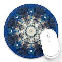 Painted Blue Mandala Flower On Canvas Round Mousepads by pepitasart