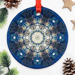 Painted Blue Mandala Flower On Canvas Ornament (round) by pepitasart