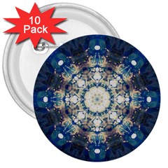 Painted Blue Mandala Flower On Canvas 3  Buttons (10 Pack)  by pepitasart