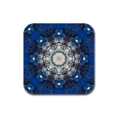 Painted Blue Mandala Flower On Canvas Rubber Square Coaster (4 Pack)  by pepitasart