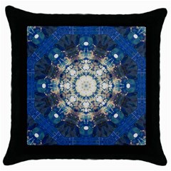 Painted Blue Mandala Flower On Canvas Throw Pillow Case (black) by pepitasart