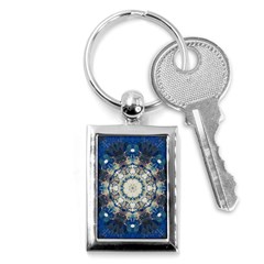 Painted Blue Mandala Flower On Canvas Key Chains (rectangle)  by pepitasart