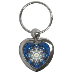 Painted Blue Mandala Flower On Canvas Key Chains (heart)  by pepitasart