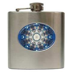 Painted Blue Mandala Flower On Canvas Hip Flask (6 Oz) by pepitasart