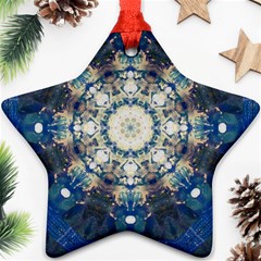 Painted Blue Mandala Flower On Canvas Star Ornament (two Sides) by pepitasart