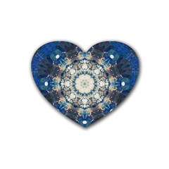 Painted Blue Mandala Flower On Canvas Rubber Coaster (heart)  by pepitasart