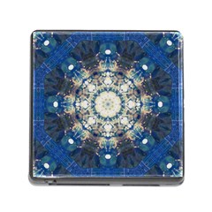 Painted Blue Mandala Flower On Canvas Memory Card Reader (square 5 Slot) by pepitasart