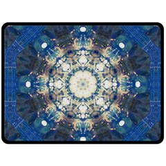 Painted Blue Mandala Flower On Canvas Fleece Blanket (large)  by pepitasart