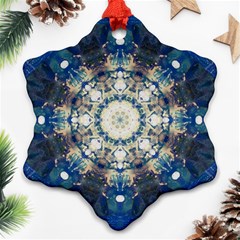 Painted Blue Mandala Flower On Canvas Snowflake Ornament (two Sides) by pepitasart