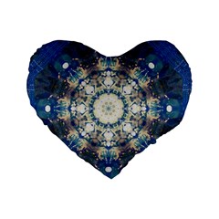 Painted Blue Mandala Flower On Canvas Standard 16  Premium Heart Shape Cushions by pepitasart