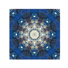 Painted Blue Mandala Flower On Canvas Small Satin Scarf (square) by pepitasart