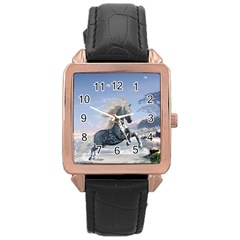 Wonderful Wild Fantasy Horse On The Beach Rose Gold Leather Watch  by FantasyWorld7