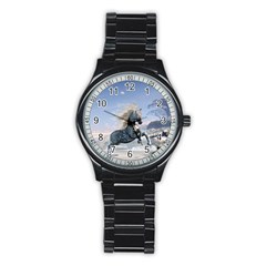 Wonderful Wild Fantasy Horse On The Beach Stainless Steel Round Watch by FantasyWorld7