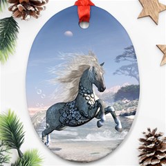 Wonderful Wild Fantasy Horse On The Beach Ornament (oval) by FantasyWorld7