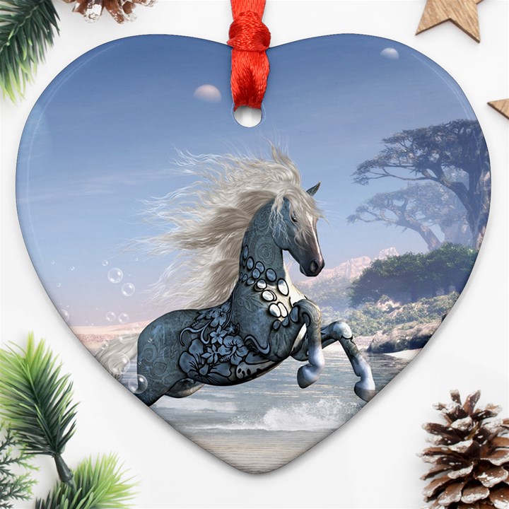 Wonderful Wild Fantasy Horse On The Beach Ornament (Heart)