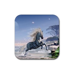 Wonderful Wild Fantasy Horse On The Beach Rubber Coaster (square)  by FantasyWorld7