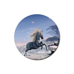 Wonderful Wild Fantasy Horse On The Beach Rubber Round Coaster (4 Pack)  by FantasyWorld7