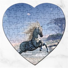 Wonderful Wild Fantasy Horse On The Beach Jigsaw Puzzle (heart) by FantasyWorld7