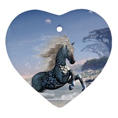 Wonderful Wild Fantasy Horse On The Beach Heart Ornament (two Sides) by FantasyWorld7