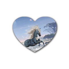 Wonderful Wild Fantasy Horse On The Beach Rubber Coaster (heart)  by FantasyWorld7