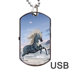 Wonderful Wild Fantasy Horse On The Beach Dog Tag Usb Flash (one Side) by FantasyWorld7