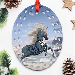 Wonderful Wild Fantasy Horse On The Beach Oval Filigree Ornament (two Sides) by FantasyWorld7