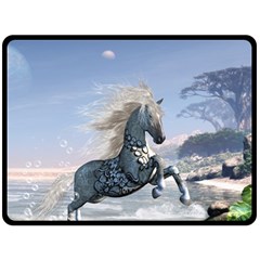 Wonderful Wild Fantasy Horse On The Beach Double Sided Fleece Blanket (large)  by FantasyWorld7