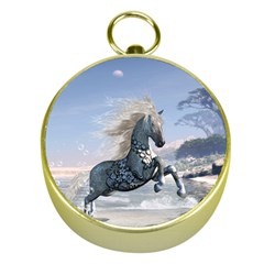 Wonderful Wild Fantasy Horse On The Beach Gold Compasses by FantasyWorld7