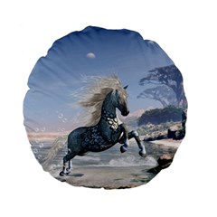 Wonderful Wild Fantasy Horse On The Beach Standard 15  Premium Flano Round Cushions by FantasyWorld7