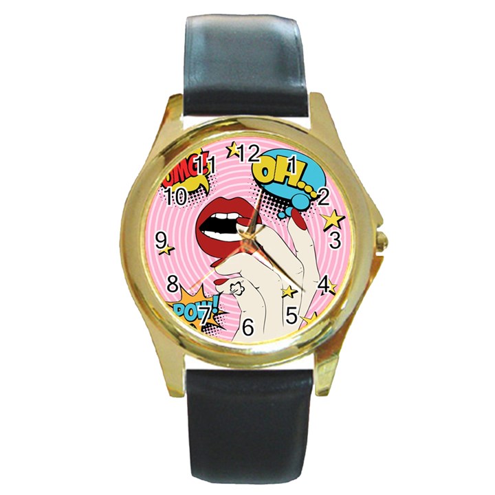 Pop Art   Round Gold Metal Watch