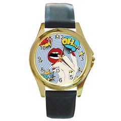 Pop Art   Round Gold Metal Watch by Valentinaart