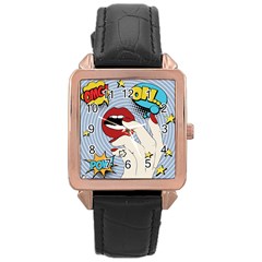 Pop Art   Rose Gold Leather Watch  by Valentinaart