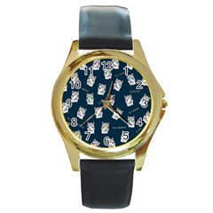 Llama Pattern Round Gold Metal Watch by Valentinaart