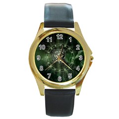 Awesome Creepy Mechanical Skull Round Gold Metal Watch by FantasyWorld7