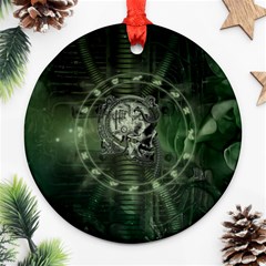 Awesome Creepy Mechanical Skull Ornament (round) by FantasyWorld7