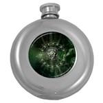 Awesome Creepy Mechanical Skull Round Hip Flask (5 oz) Front