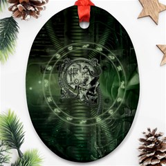 Awesome Creepy Mechanical Skull Oval Ornament (two Sides) by FantasyWorld7