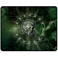 Awesome Creepy Mechanical Skull Fleece Blanket (medium)  by FantasyWorld7