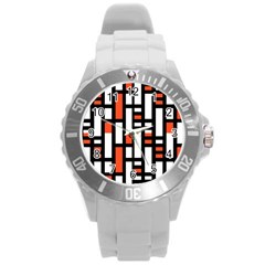 Linear Sequence Pattern Design Round Plastic Sport Watch (l) by dflcprints