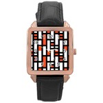 Linear Sequence Pattern Design Rose Gold Leather Watch  Front