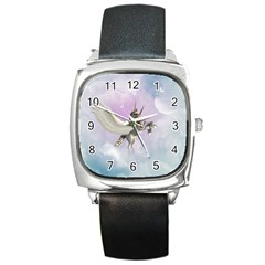 Cute Little Pegasus In The Sky, Cartoon Square Metal Watch by FantasyWorld7