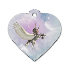 Cute Little Pegasus In The Sky, Cartoon Dog Tag Heart (one Side) by FantasyWorld7