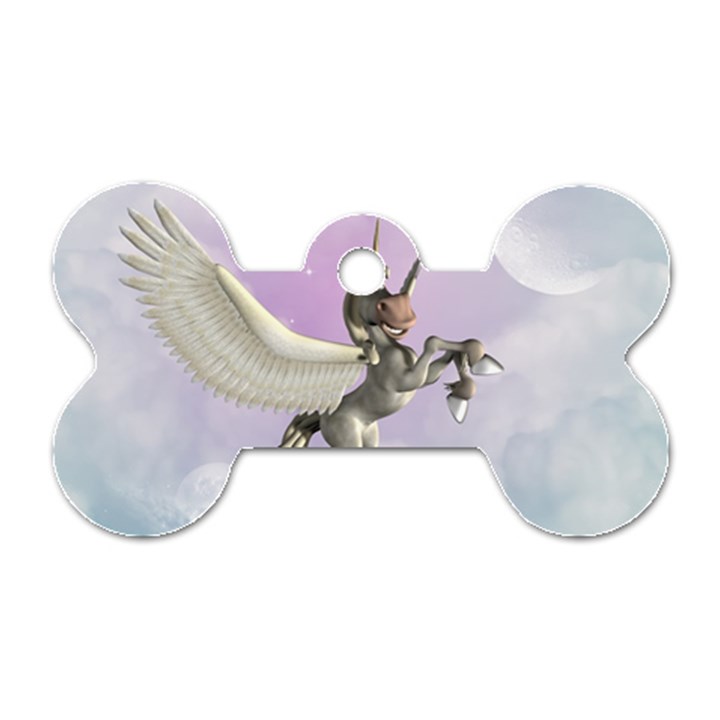 Cute Little Pegasus In The Sky, Cartoon Dog Tag Bone (One Side)