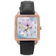 Cute Little Pegasus In The Sky, Cartoon Rose Gold Leather Watch  by FantasyWorld7