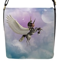 Cute Little Pegasus In The Sky, Cartoon Flap Closure Messenger Bag (s) by FantasyWorld7