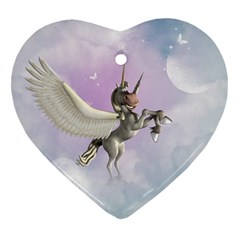 Cute Little Pegasus In The Sky, Cartoon Ornament (heart) by FantasyWorld7